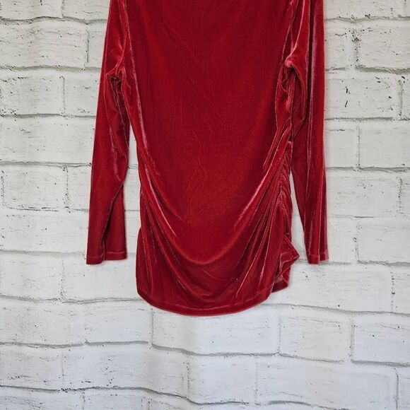 Soft Surroundings Stretch Velvet Rouched Sides Long Sleeve Red Womens Medium - Picture 8 of 13